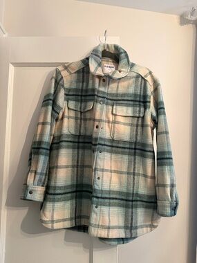 Old Navy Women’s  Plaid Button-Down Shirt Jacket - Cream & Teal
